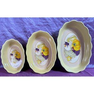 Spinnaker "Autumn" Nesting Bowls/casserole Dishes Yellow W/Thanksgiving Motif